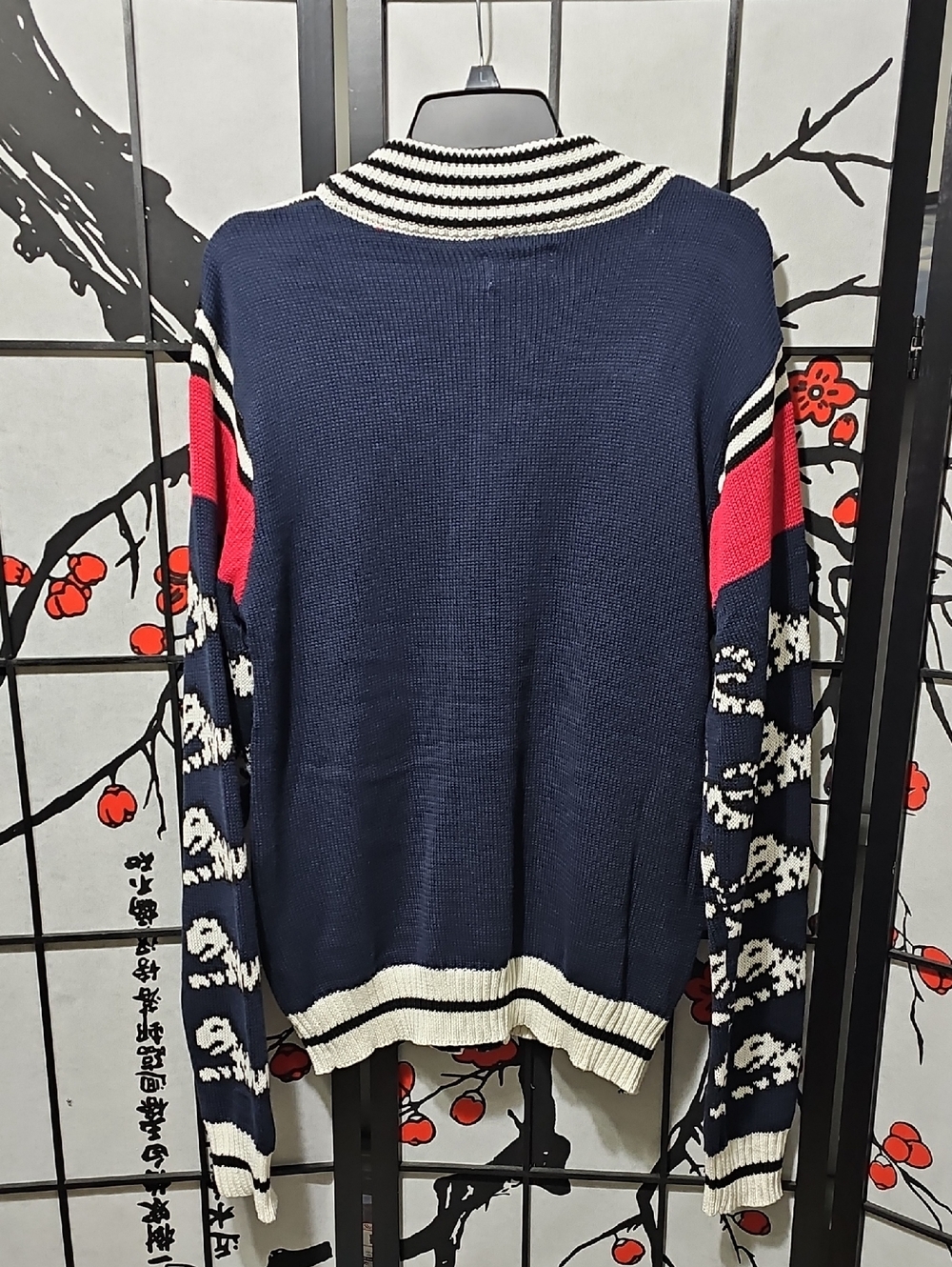 Le Tigre Navy Red and White Zip-Up Knit Sweater with Tiger Motif Large New - Picture 9 of 10
